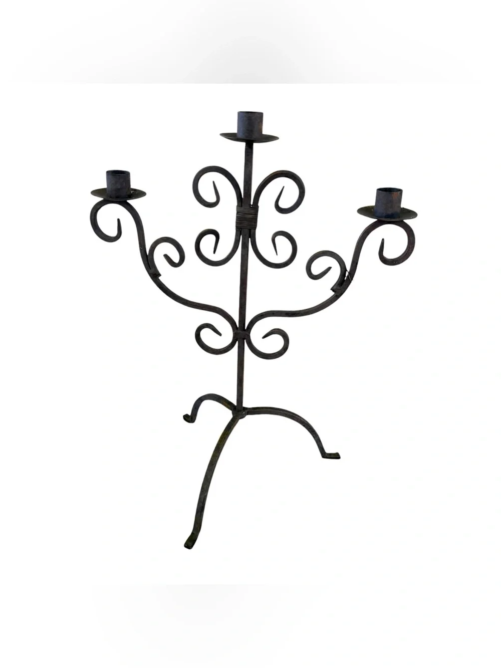 Vintage Wrought Iron Candelabra 3 Candle Holders Heavy Black Gothic Rustic